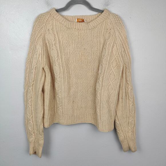 Vintage Handknit Fisherman Sweater Womens Large Beige Knit Cableknit Wool Preppy - Picture 1 of 9